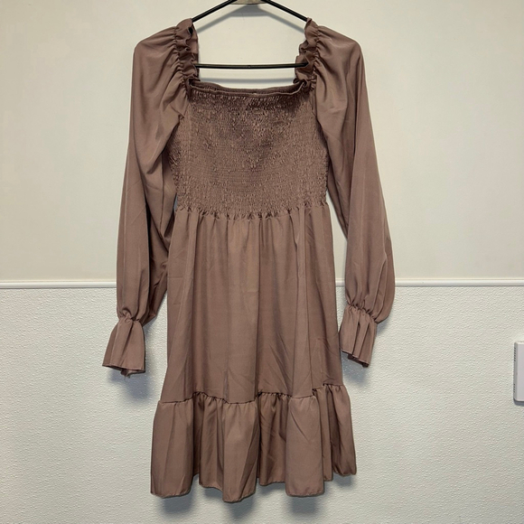 Unbranded Dresses & Skirts - Women's Smocked Square Neck Dress Mauve Size Medium babydoll long sleeve Boho